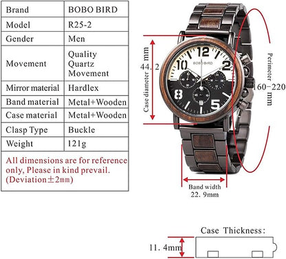 BOBO BIRD Wood / Stainless Steel Luxury Wrist Watch