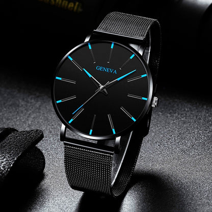 Black/Black Ultra Thin Stainless Steel Wristwatch.