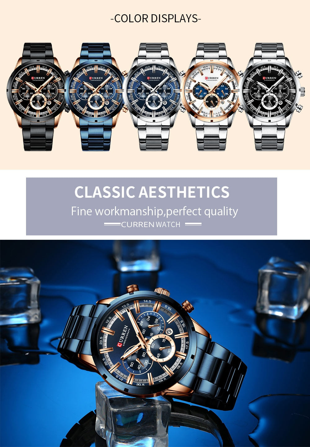Silver/Black Stainless Steel Wristwatch