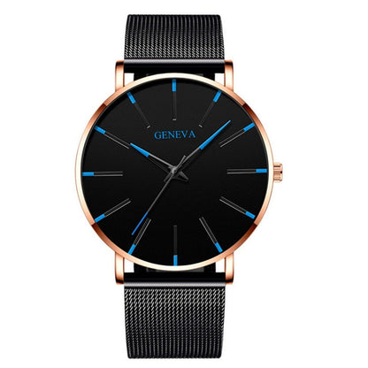 Black/Black Ultra Thin Stainless Steel Wristwatch.