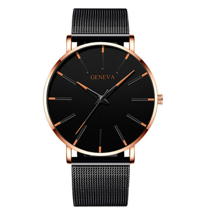 Black/Black Ultra Thin Stainless Steel Wristwatch.