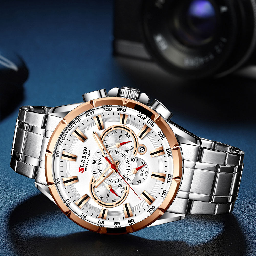 Silver/White Casual sport men's Watch.