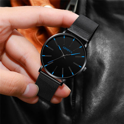 Black/Black Ultra Thin Stainless Steel Wristwatch.