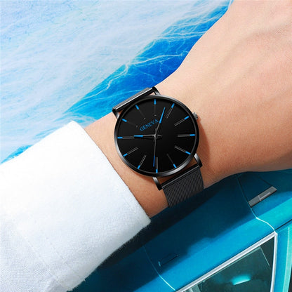 Black/Black Ultra Thin Stainless Steel Wristwatch.