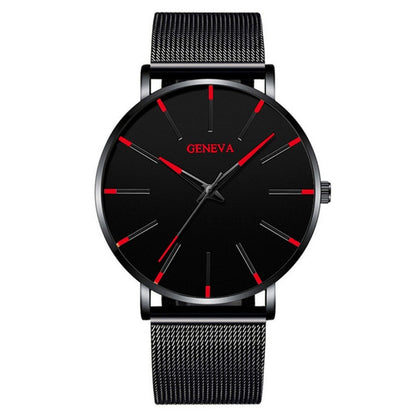 Black/Black Ultra Thin Stainless Steel Wristwatch.