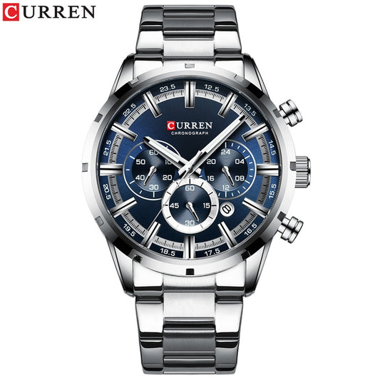 Silver/Blue Stainless Steel Wristwatch