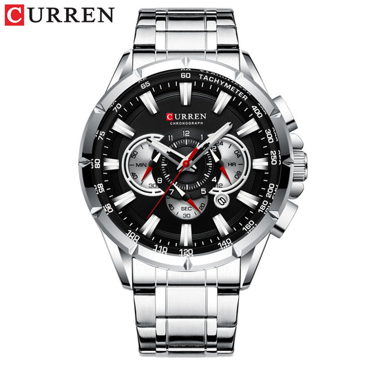 Silver/Black Casual sport men's Watch.