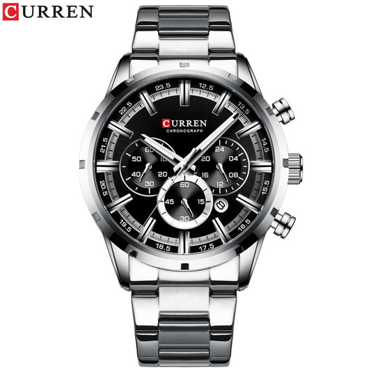 Silver/Black Stainless Steel Wristwatch